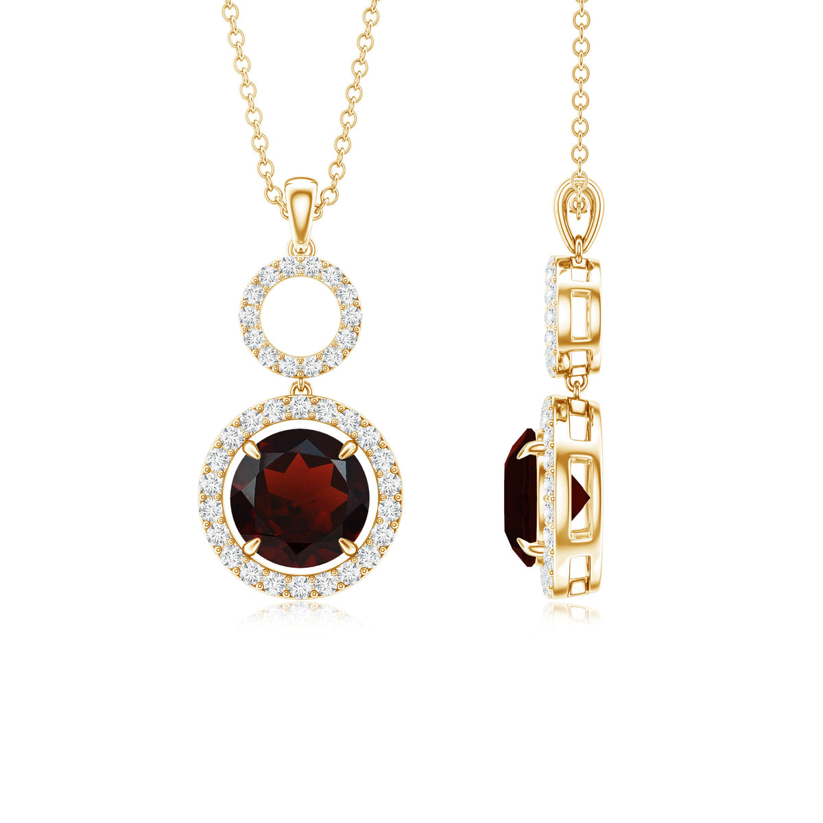 Real Garnet Circle Eternity Necklace with Diamond AAA - Rosec Jewels