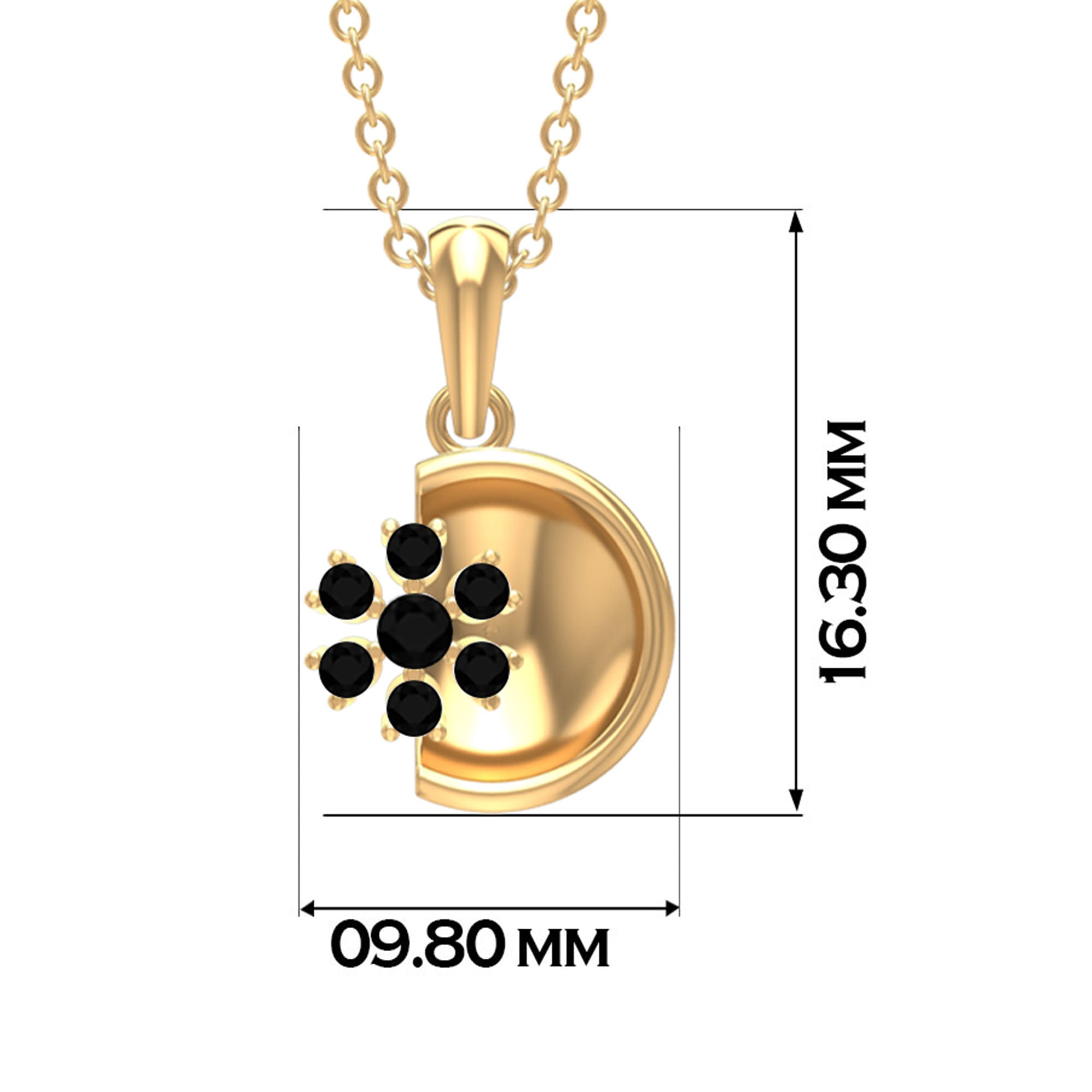 Black Onyx Cluster and Gold Disc Pendant for Women Black Onyx - ( AAA ) - Quality - Rosec Jewels
