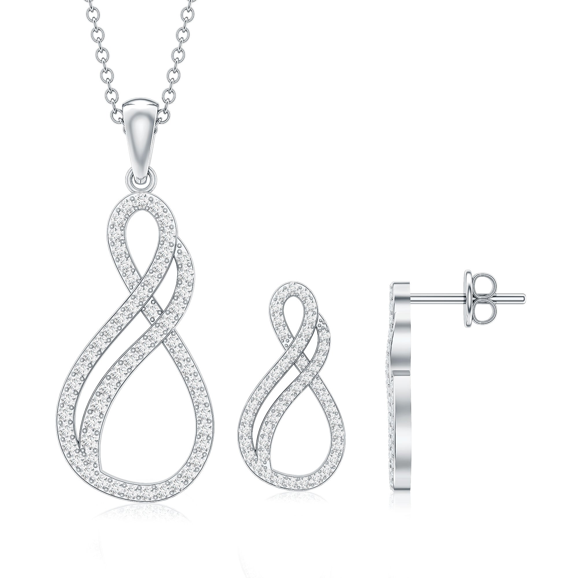 Diamond Infinity Necklace Earrings Set For Women Natural - ( HI-SI ) - Rosec Jewels