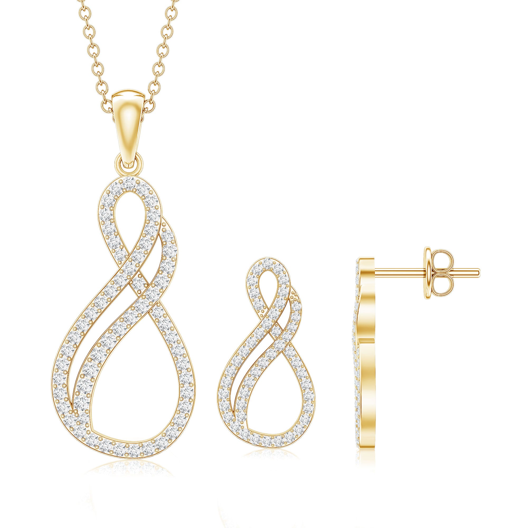Diamond Infinity Necklace Earrings Set For Women Natural - ( HI-SI ) - Rosec Jewels
