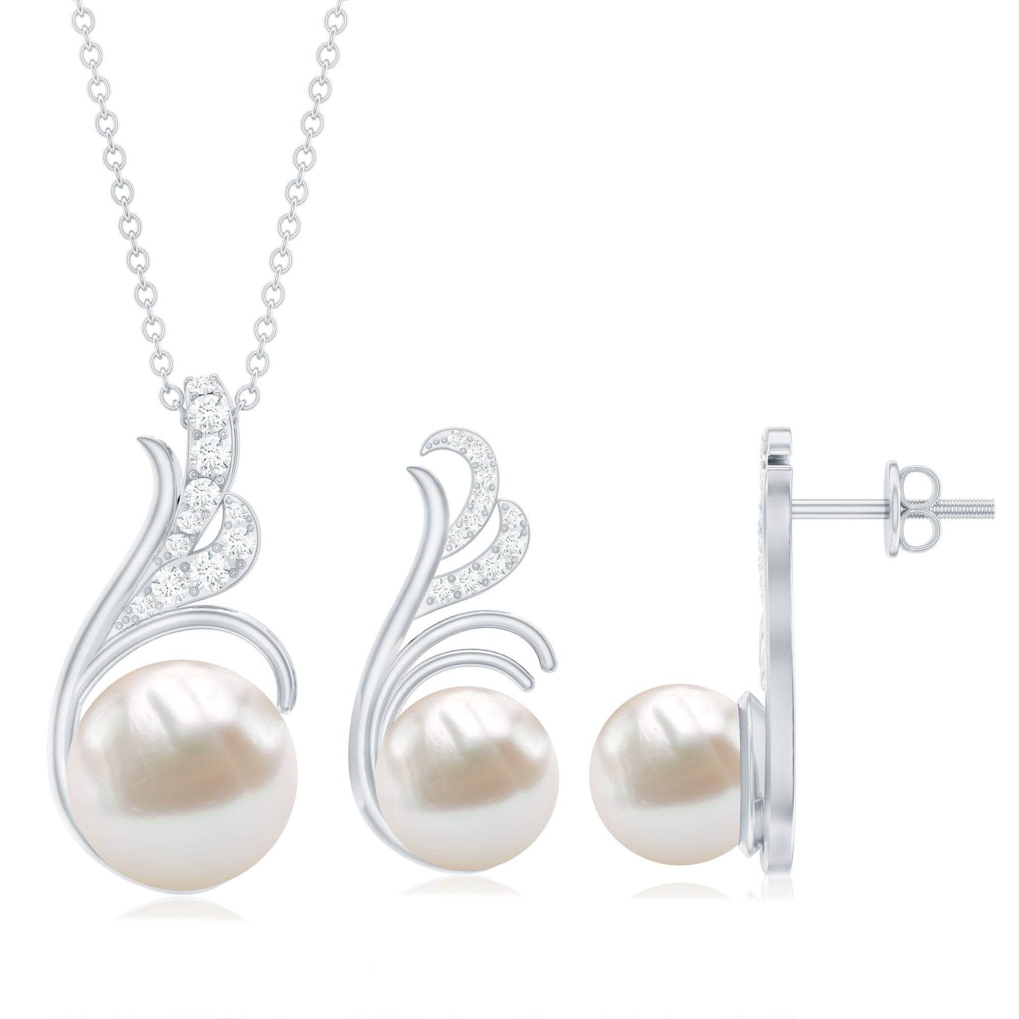 Freshwater Pearl and Diamond Designer Jewelry Set AAA - Rosec Jewels