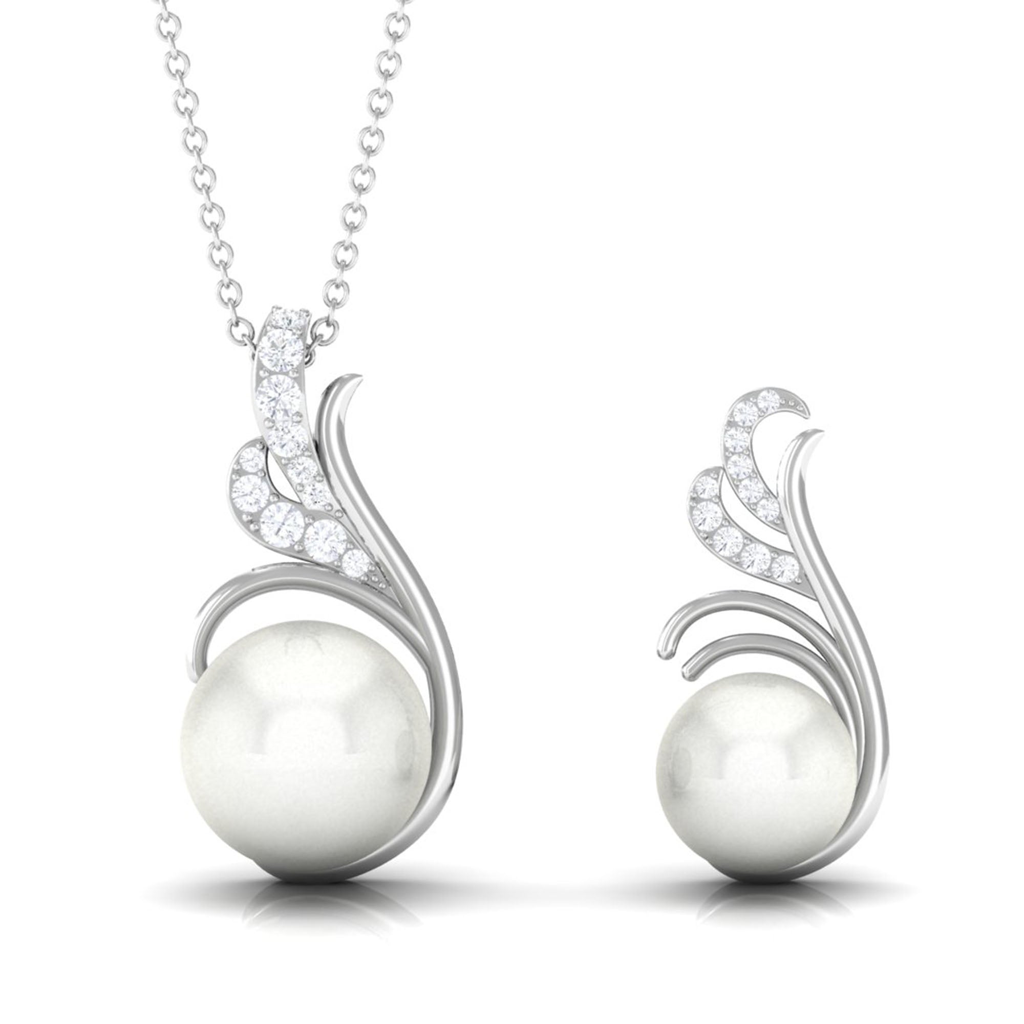 Freshwater Pearl and Diamond Designer Jewelry Set AAA - Rosec Jewels