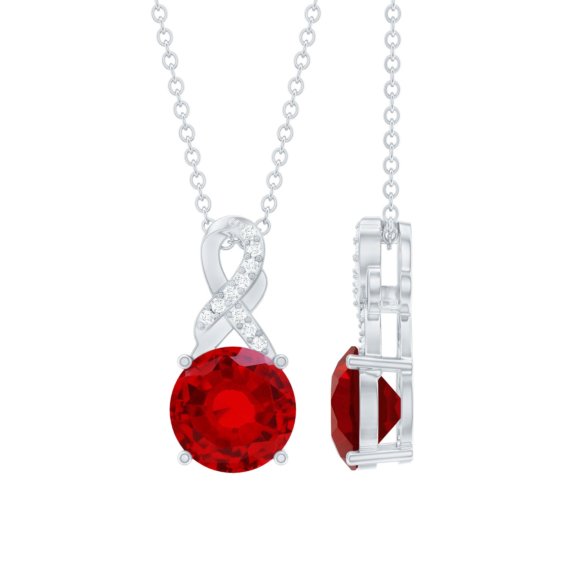 Lab Grown Ruby Solitaire Infinity Pendant Necklace with Diamond