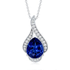 Classic Lab Grown Blue Sapphire Pendant Necklace With Diamond AAAA - Rosec Jewels