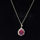 Certified Lab Grown Ruby Vintage Inspired Necklace with Diamond Halo AAAA - Rosec Jewels