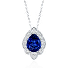 Certified Lab Grown Blue Sapphire Petal Necklace with Diamond AAAA - Rosec Jewels