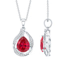 Designer Lab Created Ruby Teardrop Pendant Necklace with Diamond AAAA - Rosec Jewels