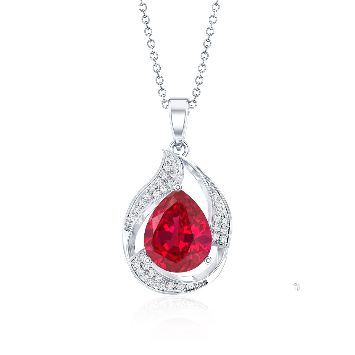 Designer Lab Created Ruby Teardrop Pendant Necklace with Diamond AAAA - Rosec Jewels