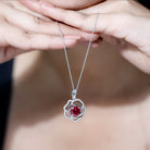 Certified Lab Grown Ruby Rose Pendant Necklace with Diamond Accent AAAA - Rosec Jewels