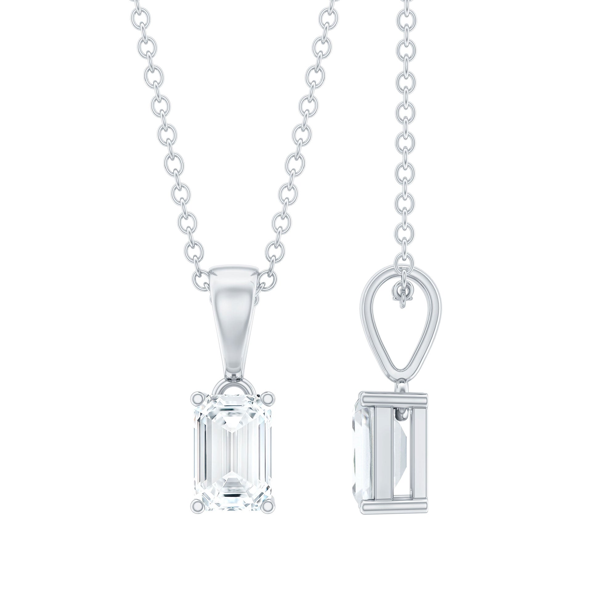 4X6MM Emerald Cut Lab Grown Diamond Solitaire Necklace with Chain