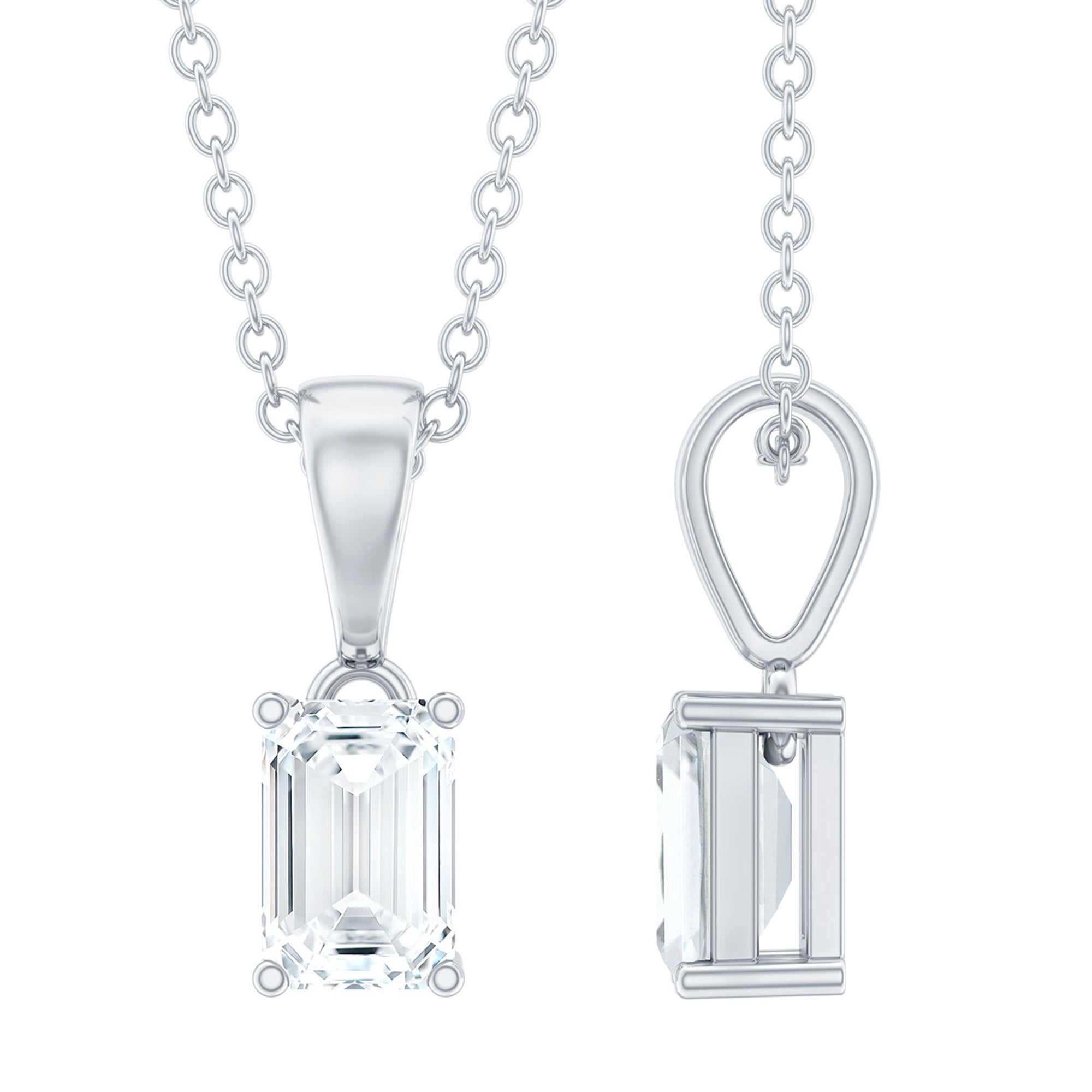 6X8mm Emerald Cut Cubic Zirconia Solitaire Necklace With Silver Chain