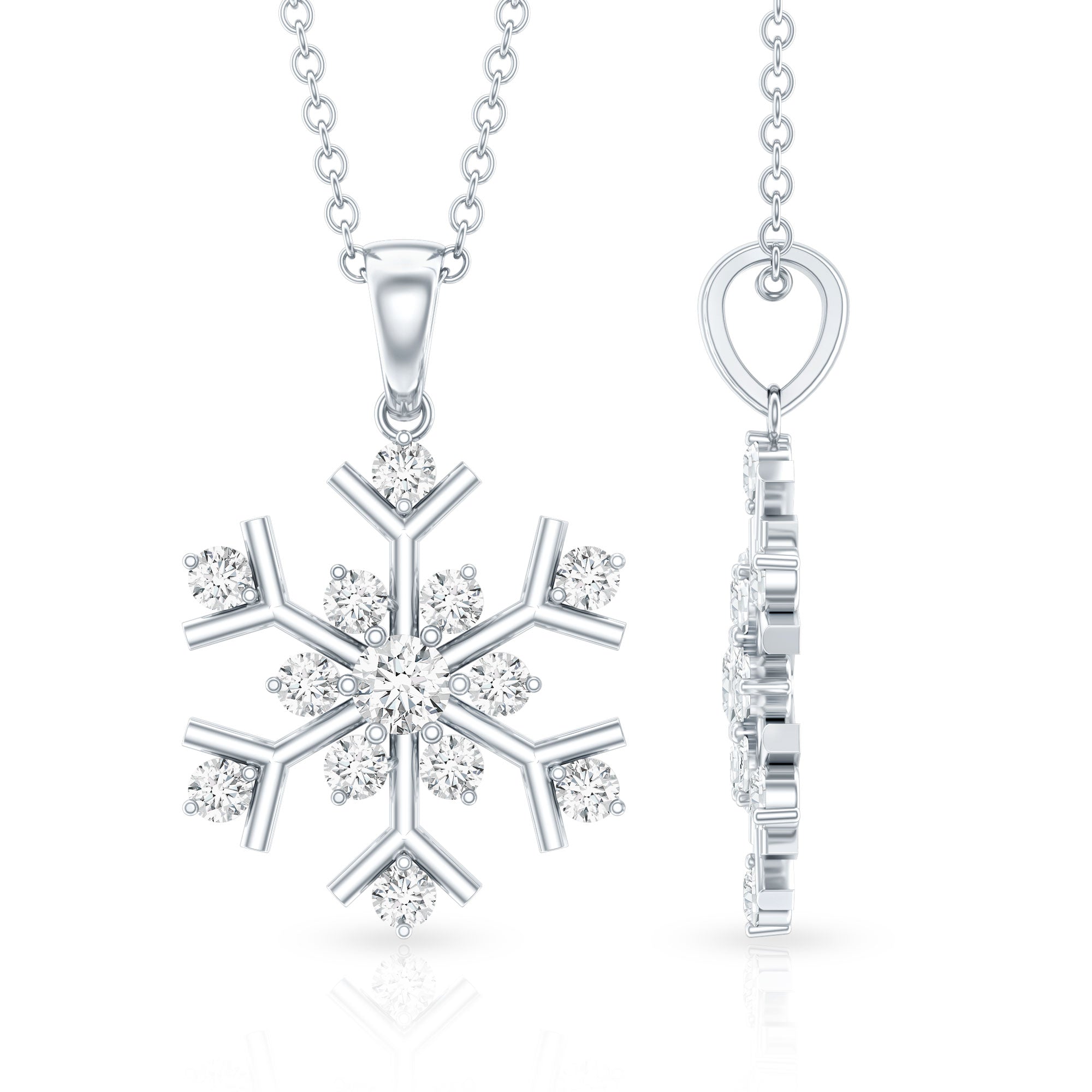Certified Natural Diamond Christmas Necklace With Chain Natural - ( HI-SI ) - Rosec Jewels