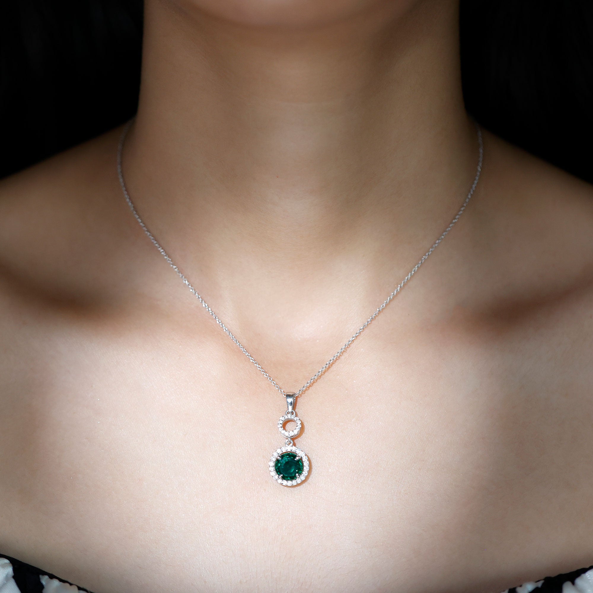 Certified Lab Created Emerald Wedding Necklace with Chain AAAA - Rosec Jewels