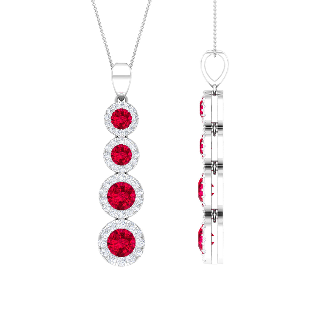Created Ruby Moissanite Dangle Pendant Necklace with Accent Lab Created Ruby - ( AAAA ) - Quality - Rosec Jewels