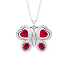 Certified Created Ruby Butterfly Pendant Necklace with Moissanite Lab Created Ruby - ( AAAA ) - Quality - Rosec Jewels