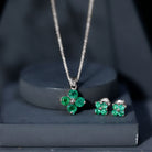 Natural Emerald Clover Jewelry Set for Women AAA - Rosec Jewels