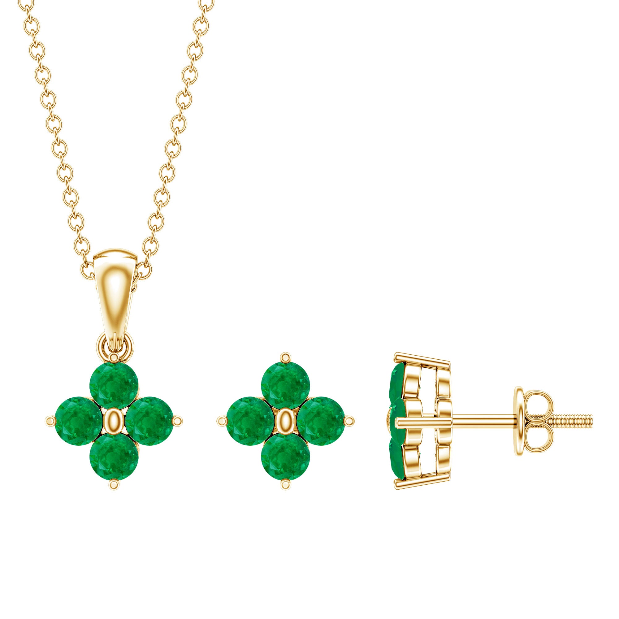 Natural Emerald Clover Jewelry Set for Women AAA - Rosec Jewels
