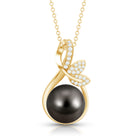 10MM Black Pearl and Diamond Bridal Pendant Necklace AAA - Rosec Jewels