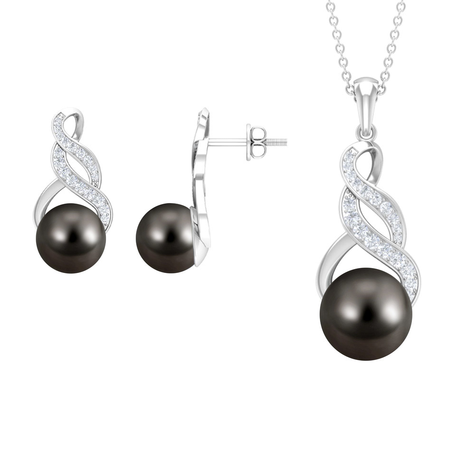 24.25 CT Natural Tahitian Pearl Bridal Infinity Drop Jewelry Set with Moissanite Tahitian pearl - ( AAA ) - Quality - Rosec Jewels