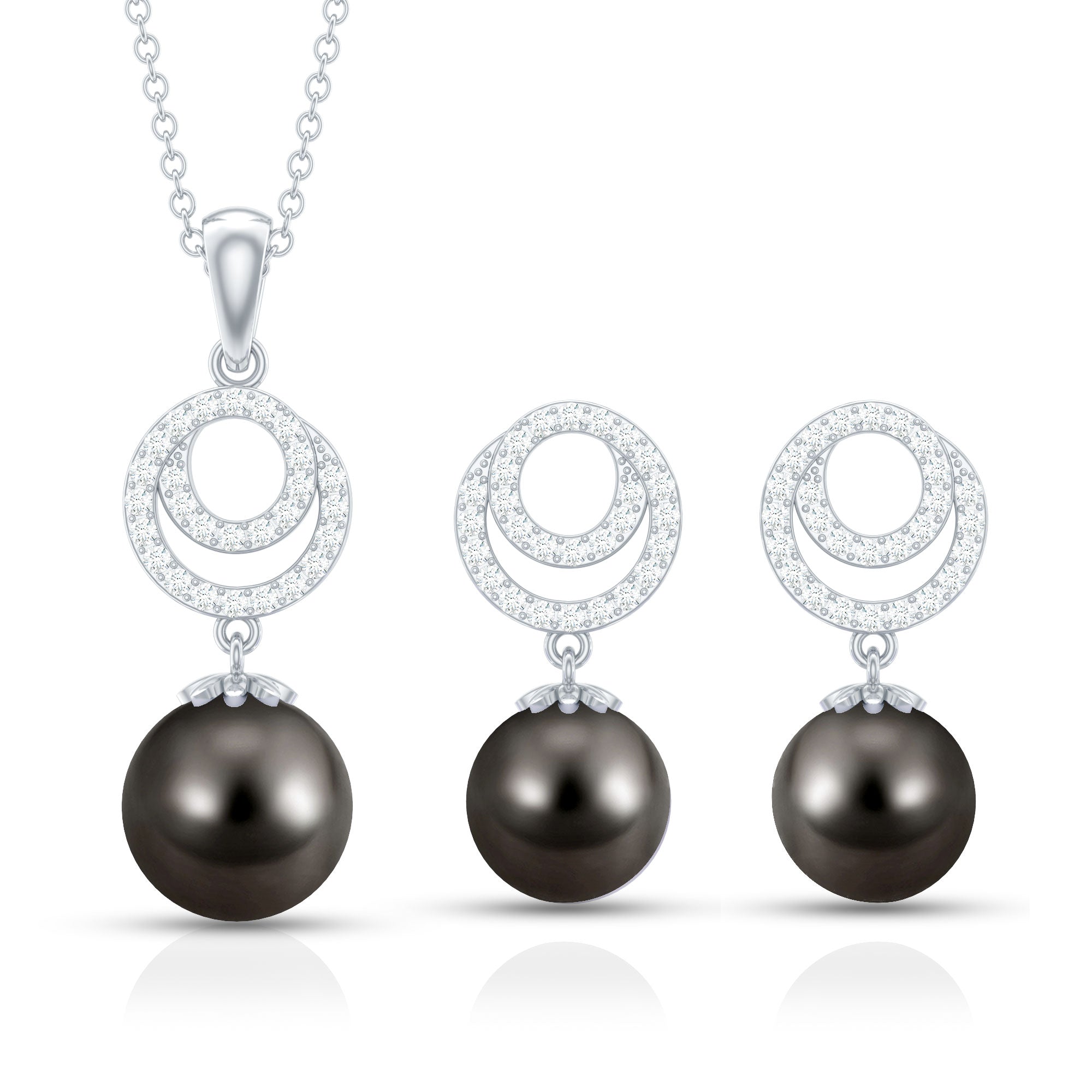 Genuine Tahitian Black Pearl Drop Jewelry Set with Certificate AAA - Rosec Jewels