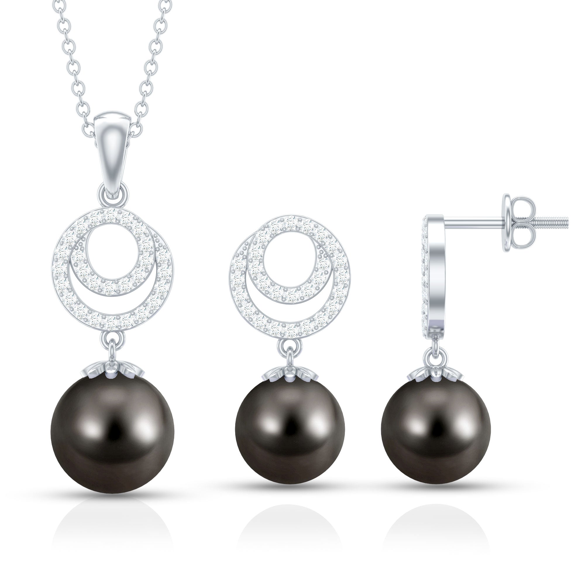 Genuine Tahitian Black Pearl Drop Jewelry Set with Certificate AAA - Rosec Jewels