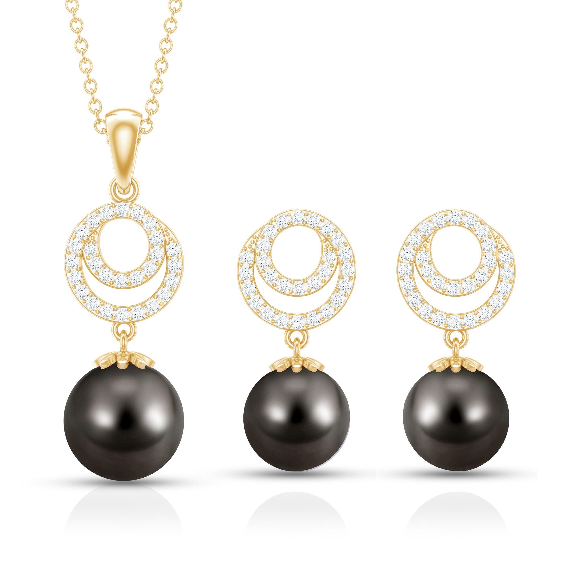 Genuine Tahitian Black Pearl Drop Jewelry Set with Certificate AAA - Rosec Jewels