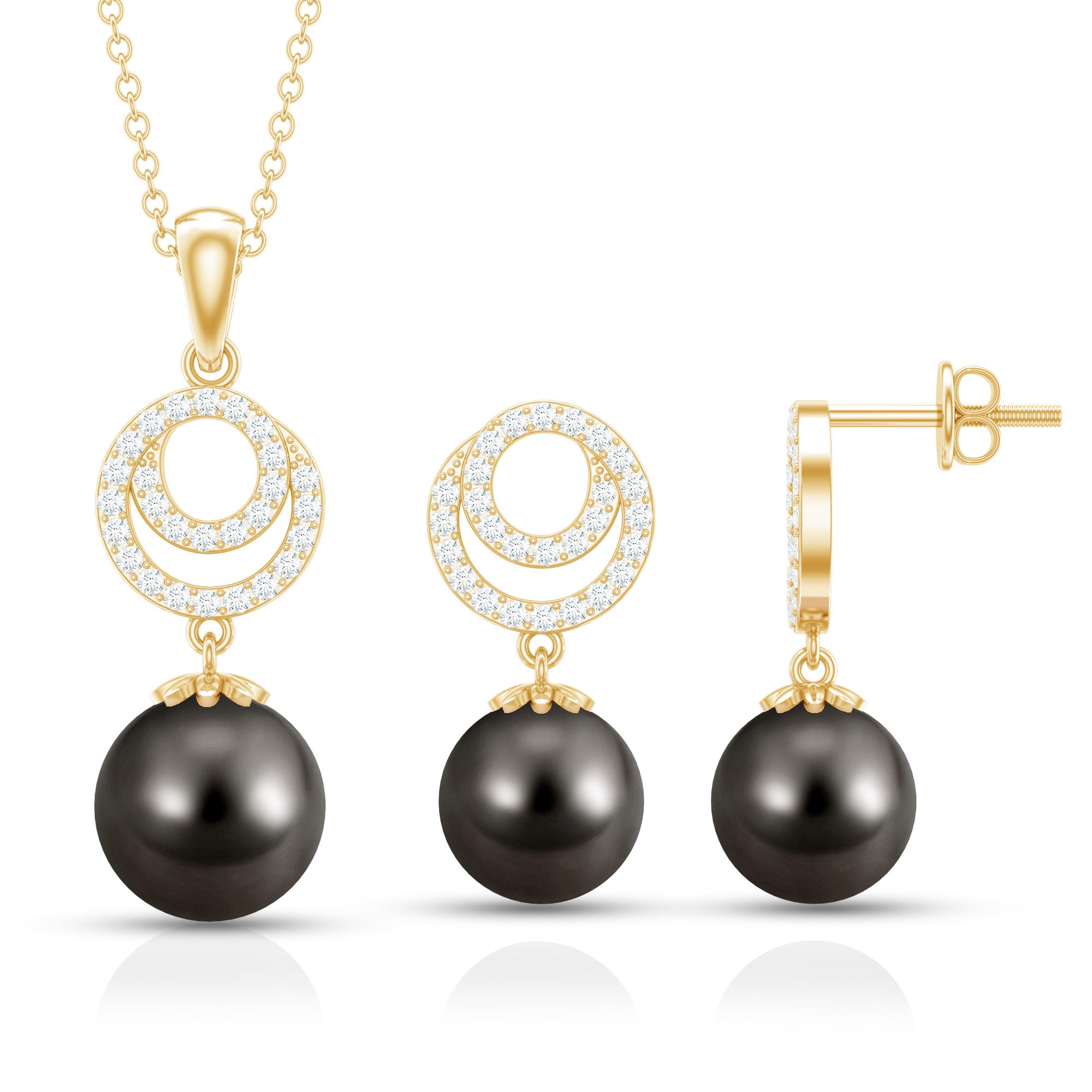Genuine Tahitian Black Pearl Drop Jewelry Set with Certificate AAA - Rosec Jewels