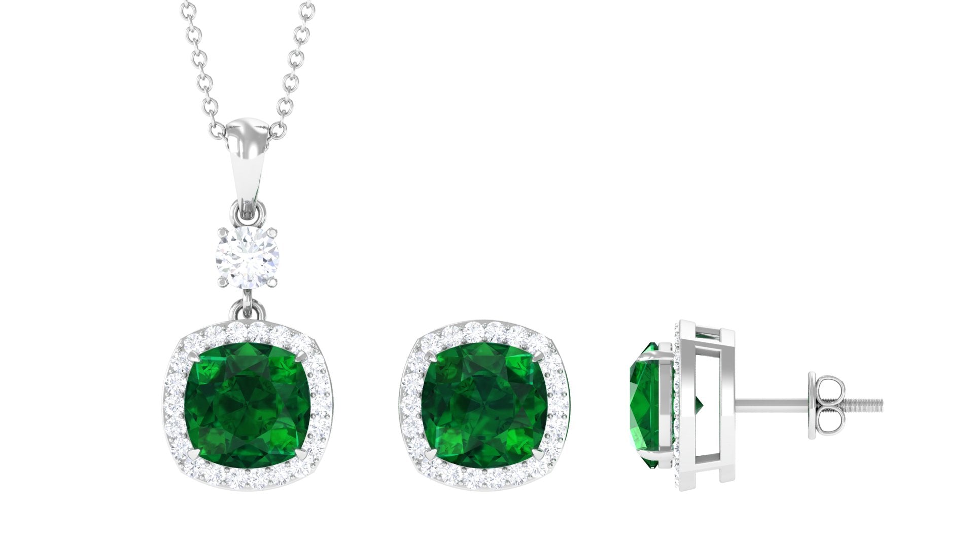 Certified Lab Grown Emerald Bridal Jewellery Set With Moissanite Lab Created Emerald - ( AAAA ) - Quality - Rosec Jewels