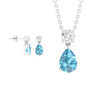 2.25 CT Pear Cut Aquamarine Tear Drop Jewelry Set with Moissanite Aquamarine - ( AAA ) - Quality - Rosec Jewels