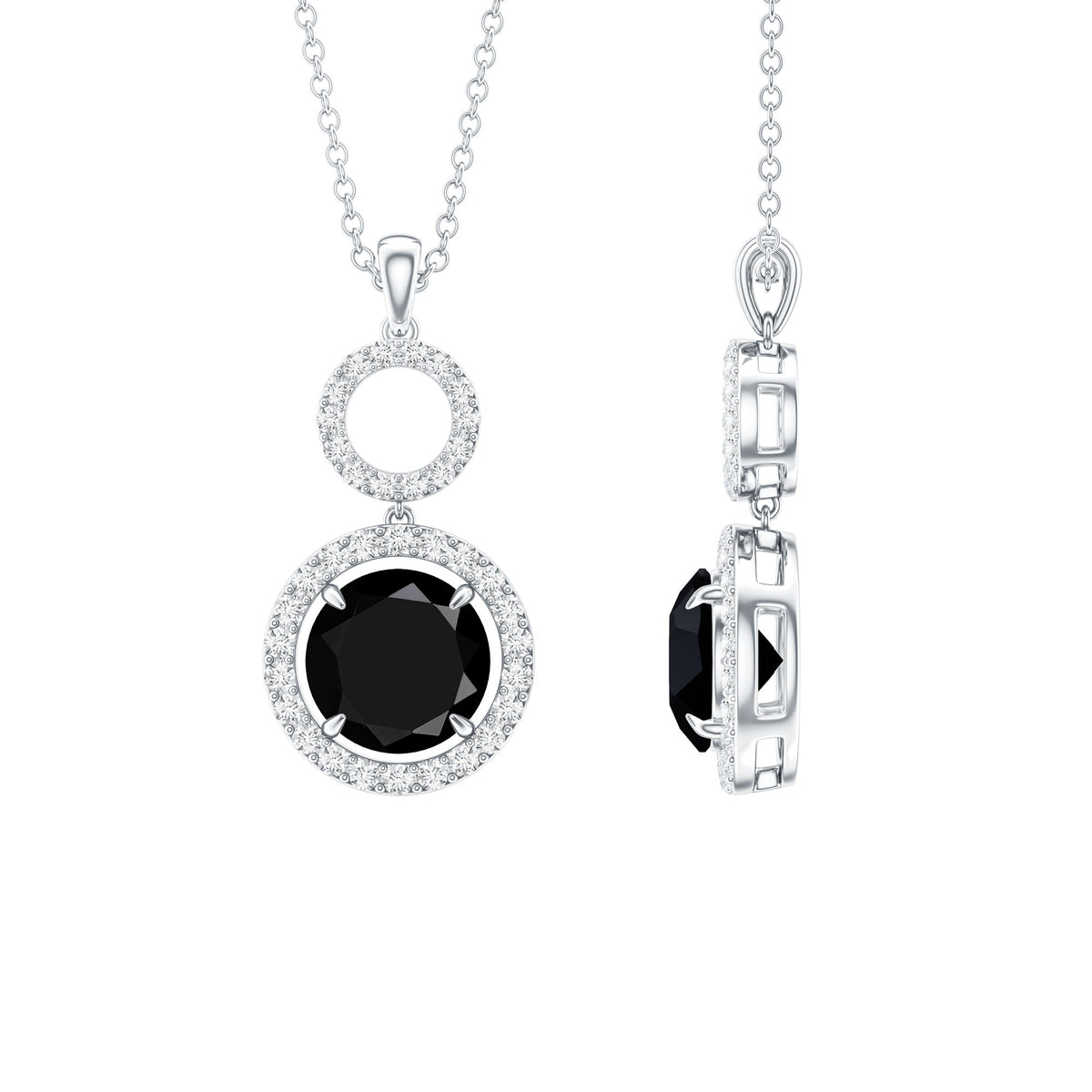 Classic 2 Carat Black Onyx Diamond Drop Necklace AAA - Rosec Jewels