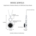 Classic 2 Carat Black Onyx Diamond Drop Necklace AAA - Rosec Jewels