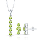 Round Cut Natural Peridot Bar Necklace and Earrings Set AAA - Rosec Jewels