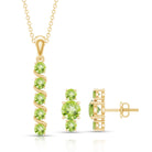 Round Cut Natural Peridot Bar Necklace and Earrings Set AAA - Rosec Jewels