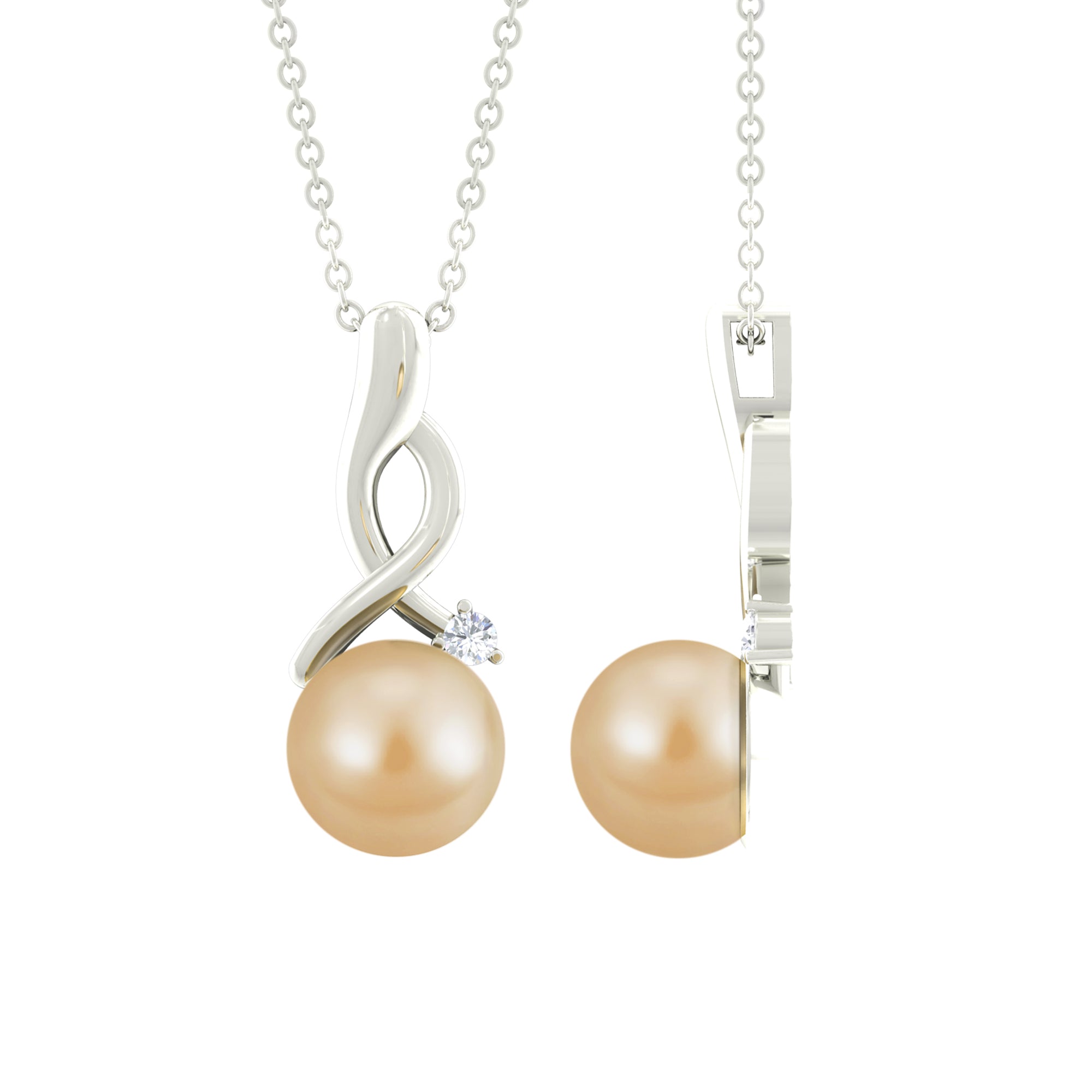 South Sea Pearl Twisted Drop Pendant with Diamond South Sea Pearl - ( AAA ) - Quality - Rosec Jewels