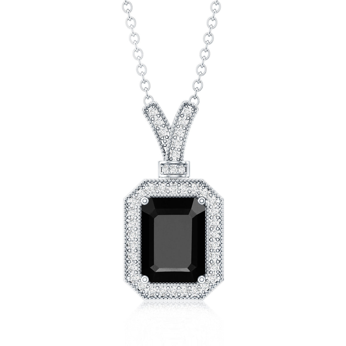 1.68 Carat Emerald Cut Lab Grown Black and White Diamond Vintage Necklace AAAA ( Synthetic ) - Rosec Jewels
