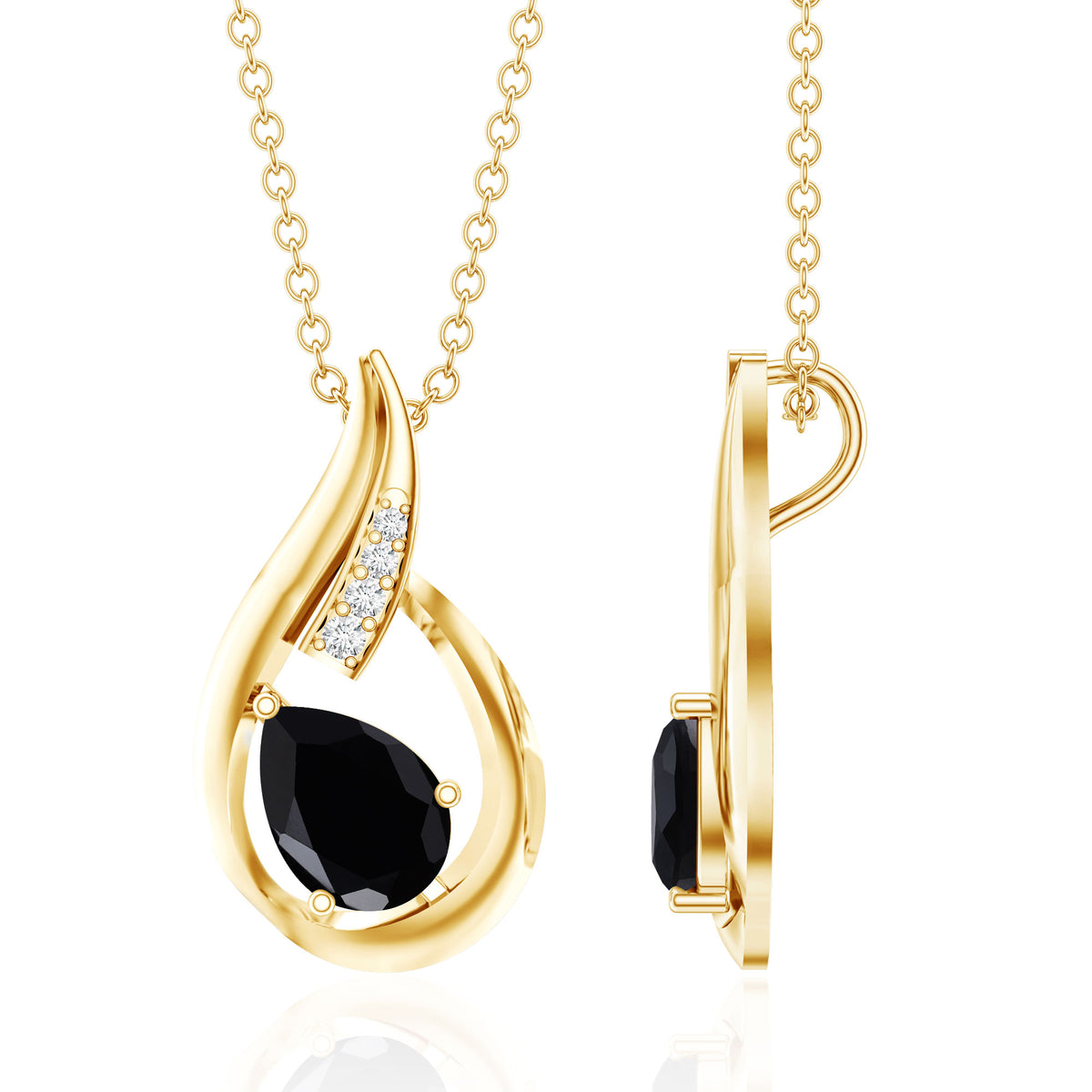 Pear Shape Lab Grown Black Diamond Designer Necklace For Women AAAA ( Synthetic ) - Rosec Jewels