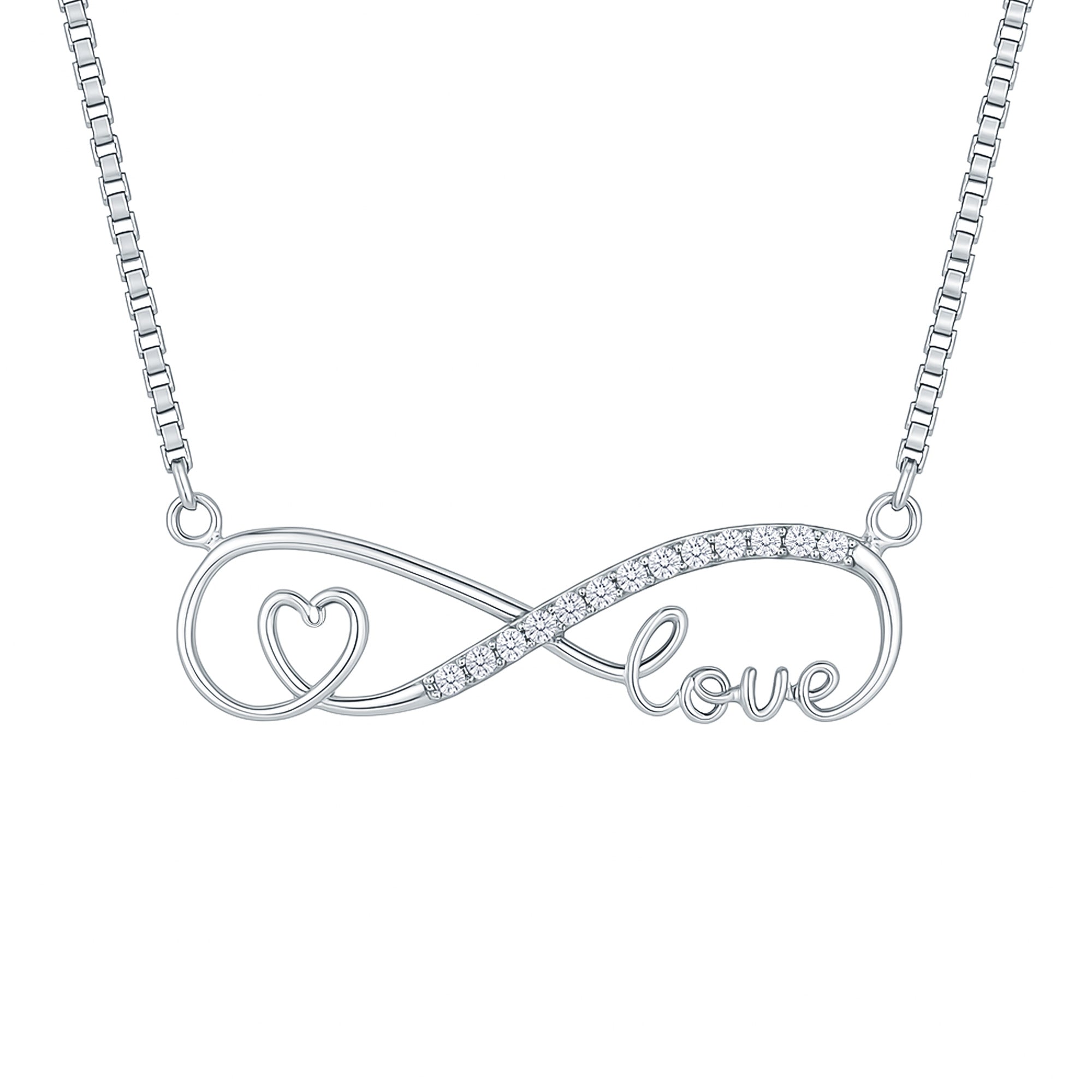 Simulated Diamond Infinity Necklace with Heart and Love