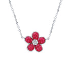 Rosec Jewels-Certified Lab Grown Ruby Flower Necklace in Silver
