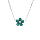 Rosec Jewels-Certified Lab Grown Emerald Flower Necklace with Silver Chain