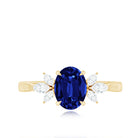 Certified 1.5 Carat Oval Lab Grown Blue Sapphire Engagement Ring with Diamond Trio AAAA - Rosec Jewels