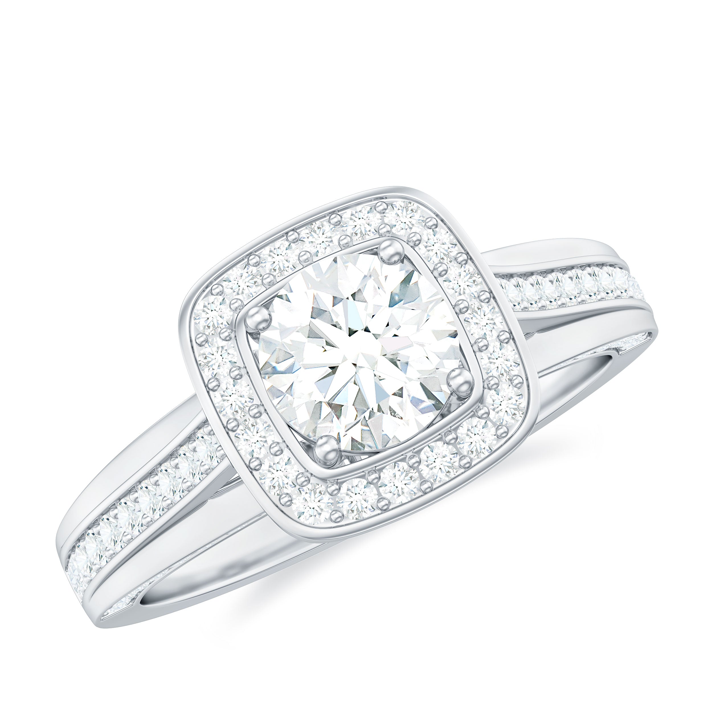 Classic Moissanite Halo Engagement Ring with Certificate