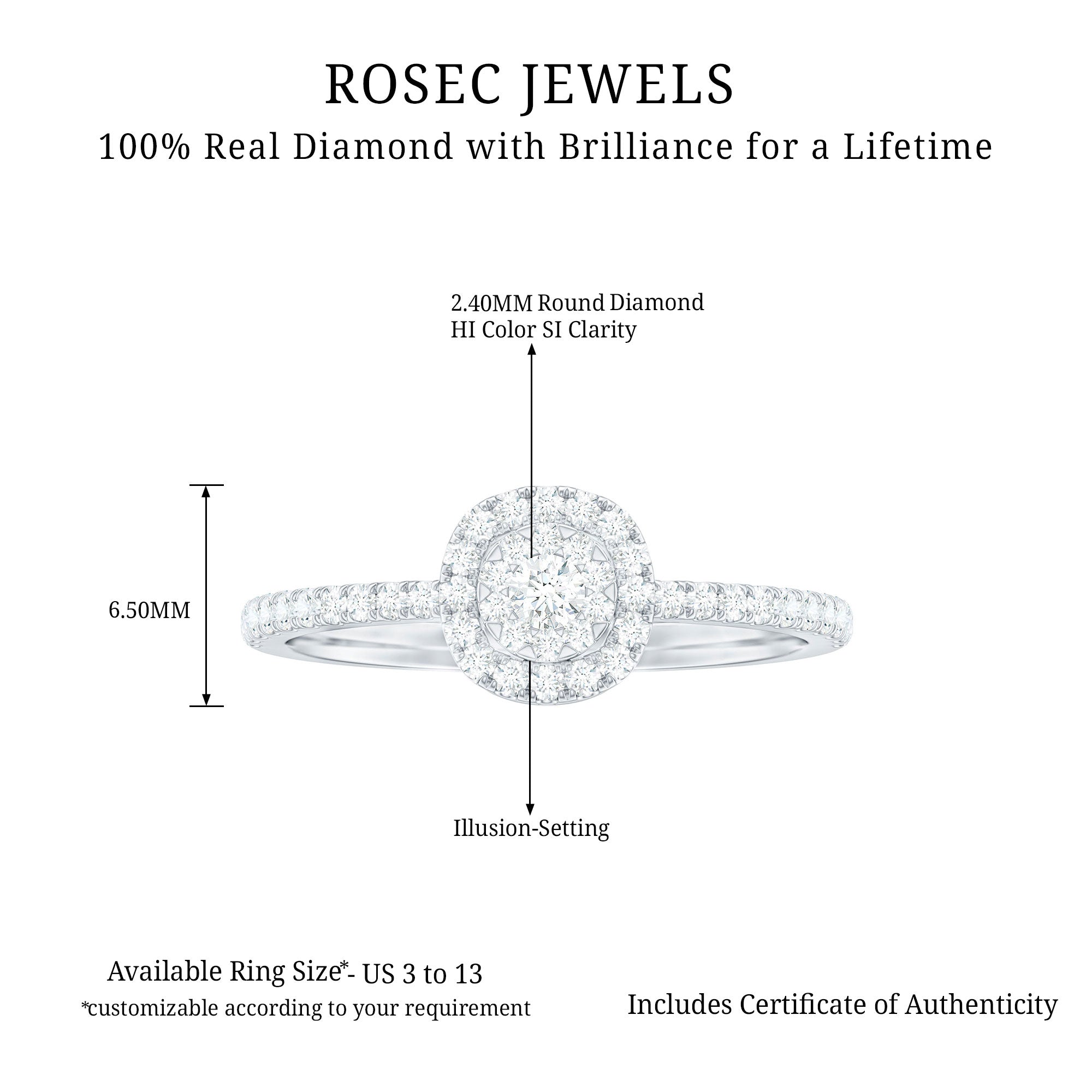 Brilliant Cut Diamond Engagement Ring in Illusion Setting Natural - ( HI-SI ) - Rosec Jewels