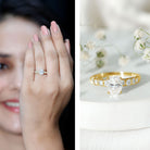 Oval Moissanite Solitaire Engagement Ring with Side Stones D-VS1 - Rosec Jewels
