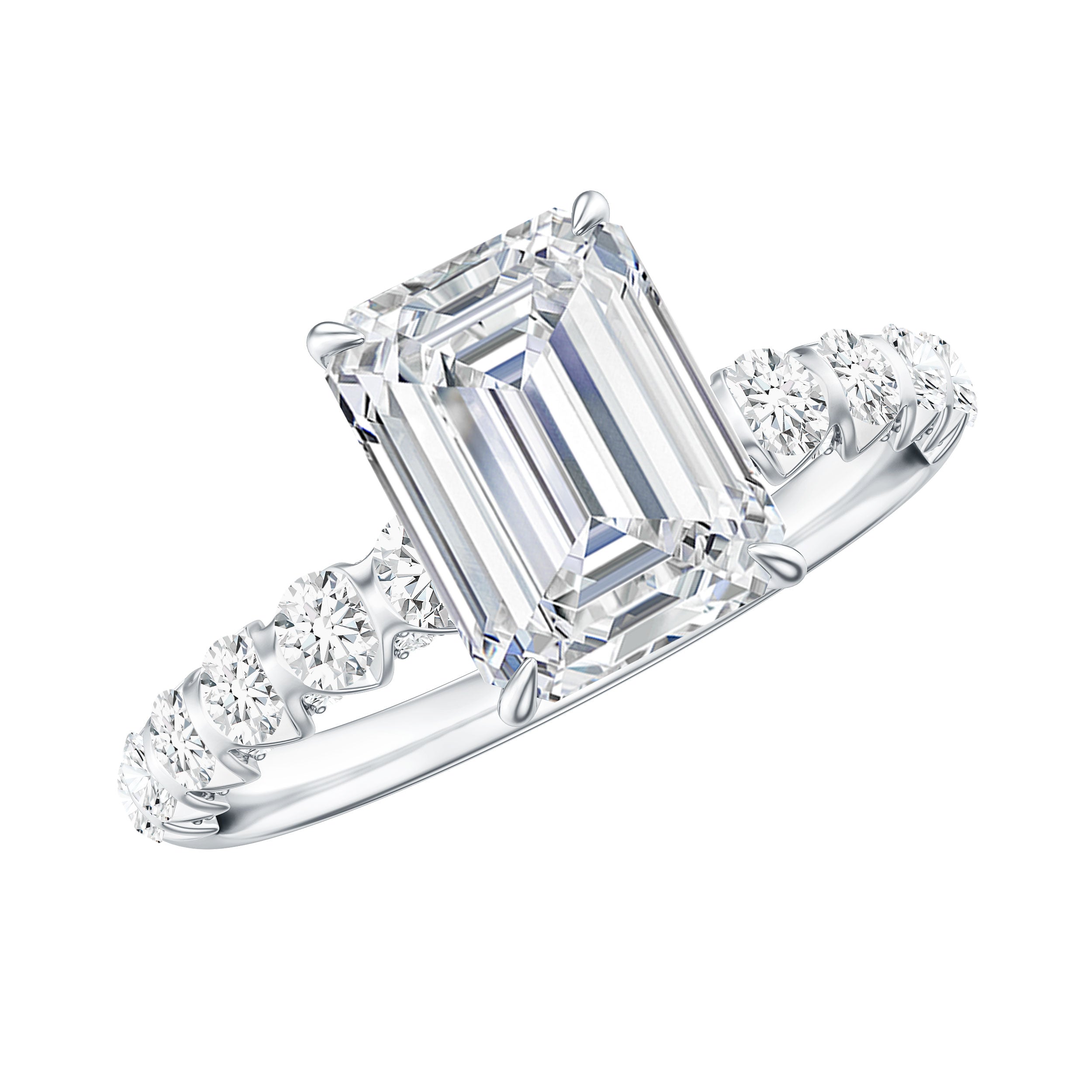 Rosec Jewels-Octagon Moissanite Solitaire Engagement Ring with Side Stones