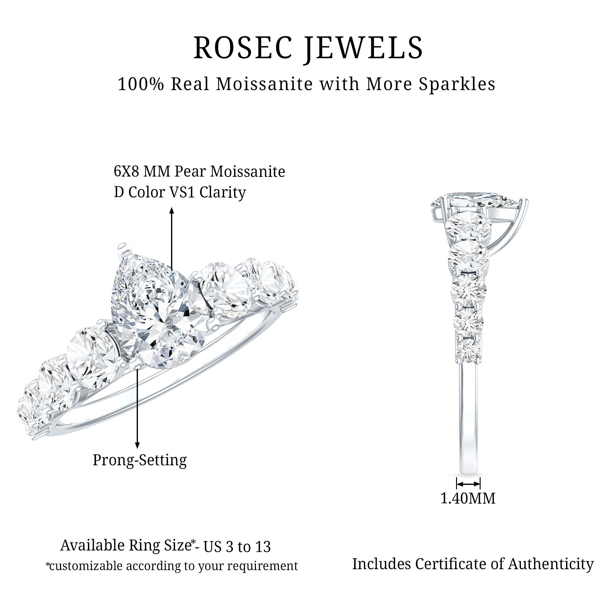 Rosec Jewels-Perfect Pear Engagement Ring with Moissanite