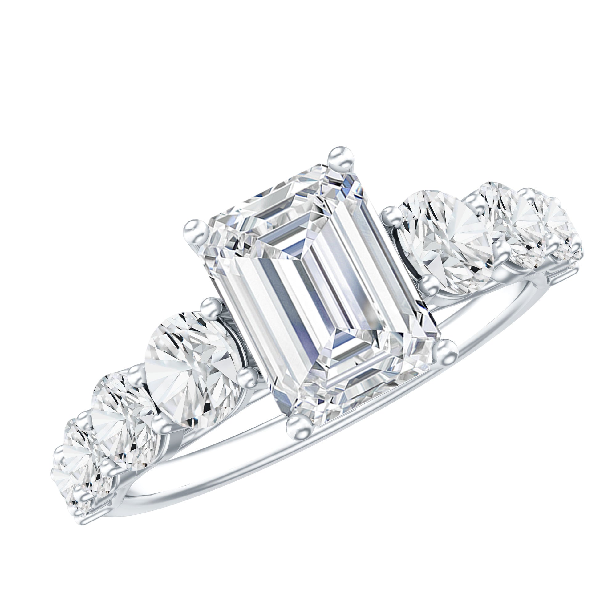 1.8 Carat Emerald Cut Moissanite Side Stone Engagement Ring with Certificate D-VS1 - Rosec Jewels