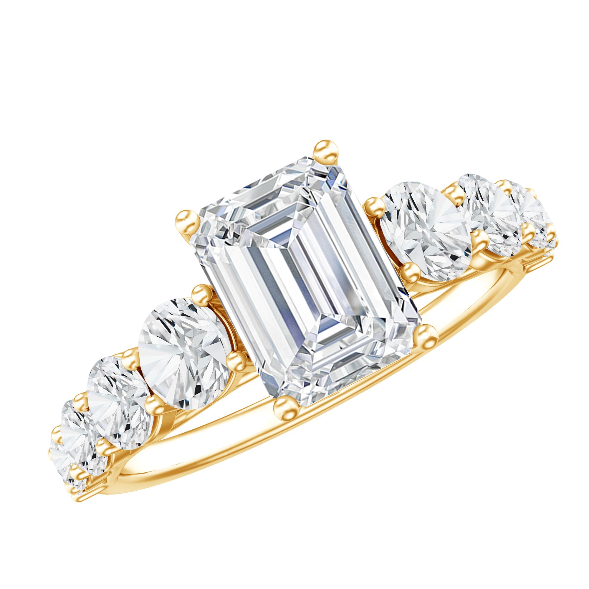 1.8 Carat Emerald Cut Moissanite Side Stone Engagement Ring with Certificate D-VS1 - Rosec Jewels
