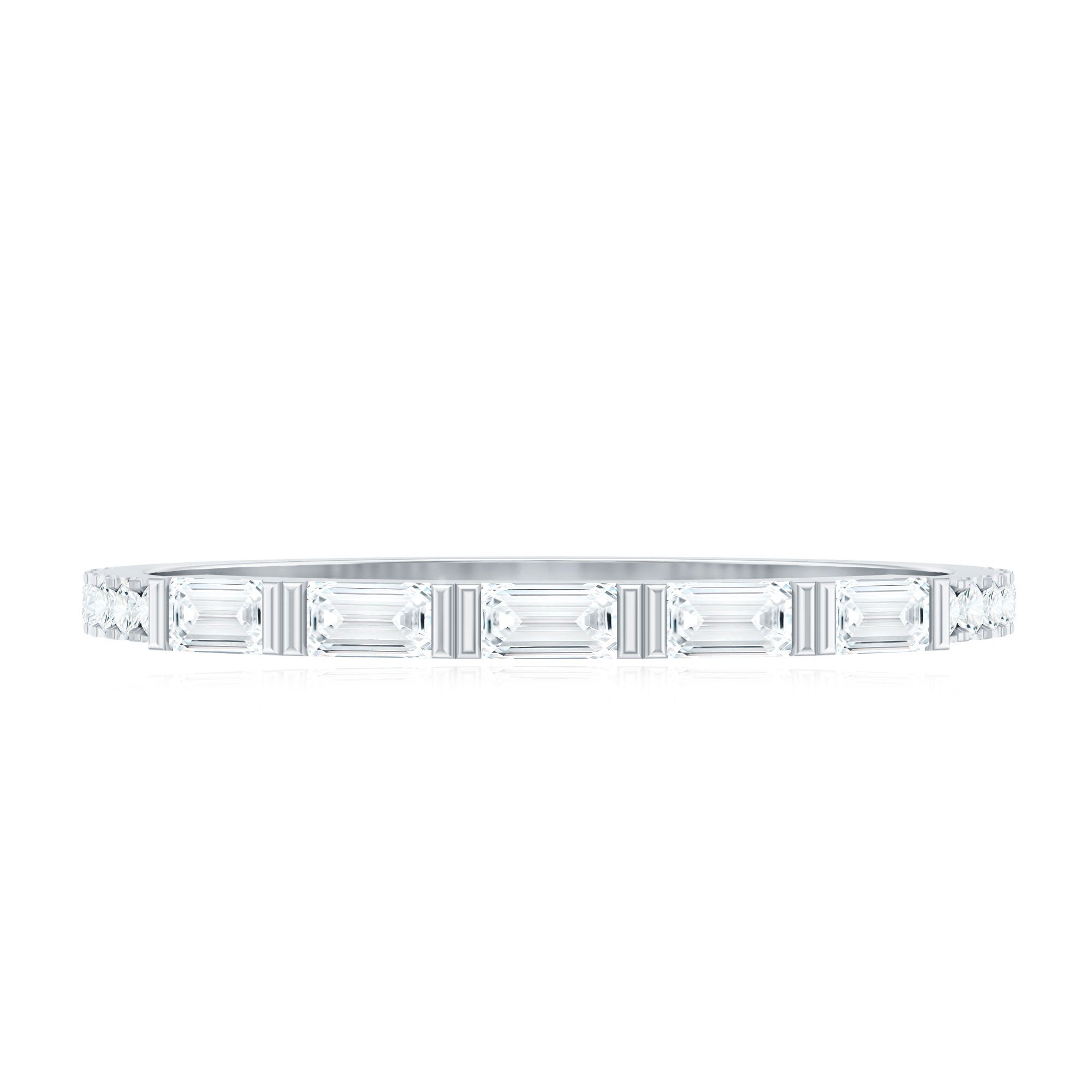 Baguette Shape Moissanite Stackable Ring in Bar Setting D-VS1 - Rosec Jewels