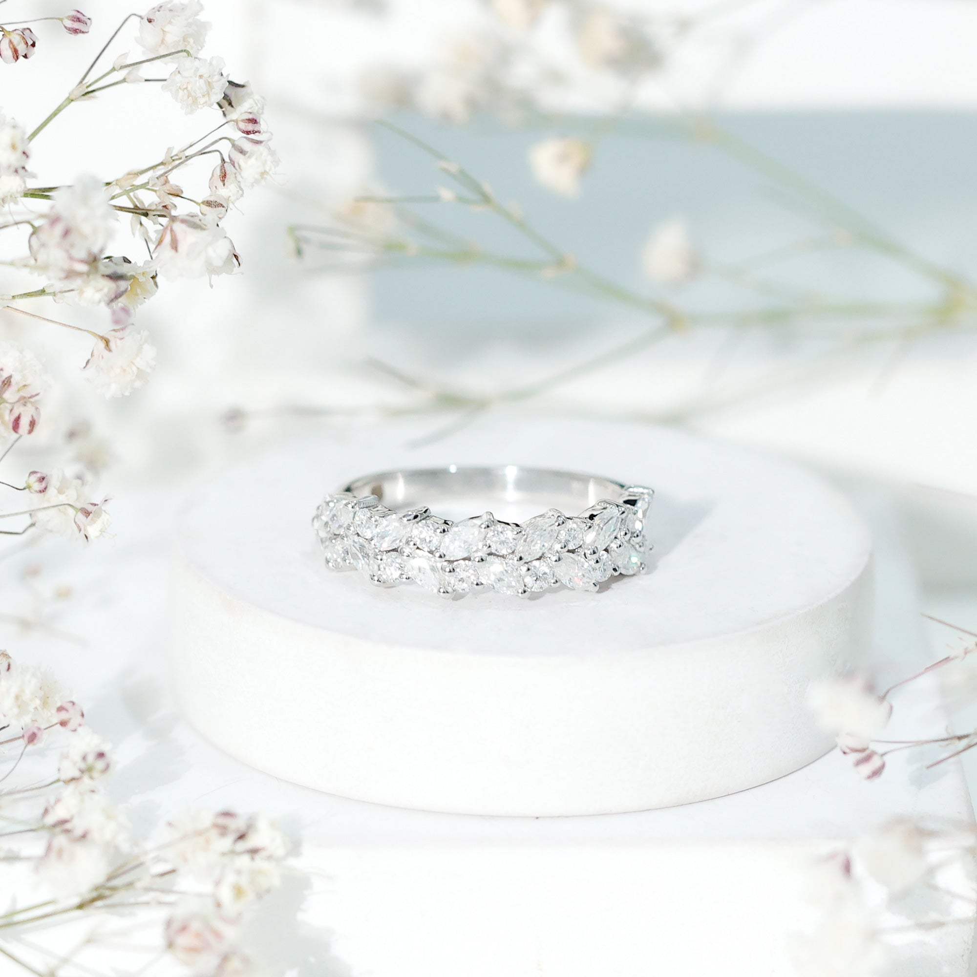 Certified Moissanite Cluster Eternity Band D-VS1 - Rosec Jewels