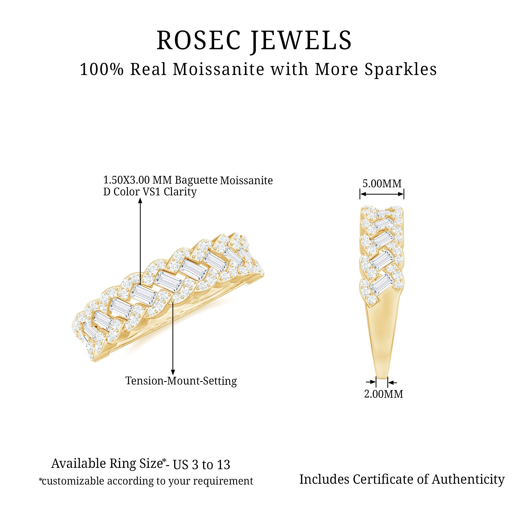 Certified Moissanite Braided Half Eternity Band Ring Moissanite - ( D-VS1 ) - Color and Clarity - Rosec Jewels